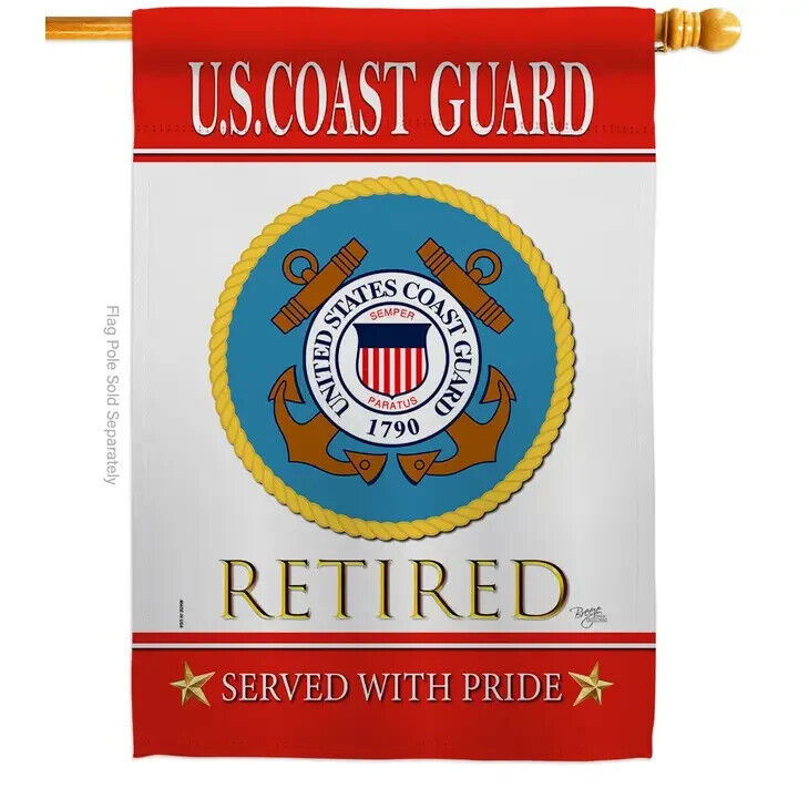 Two Group Flags US Coast Guard Retired Military Retirement Veteran  House Flag