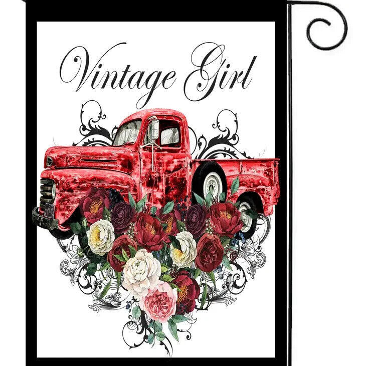 Flags Galore Vintage Girl Red Truck Garden Flag