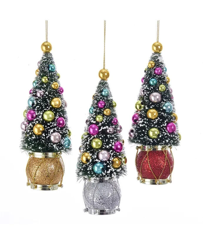 Set of 3 Sisal Tree With Ball and Drum Ornaments TD1600