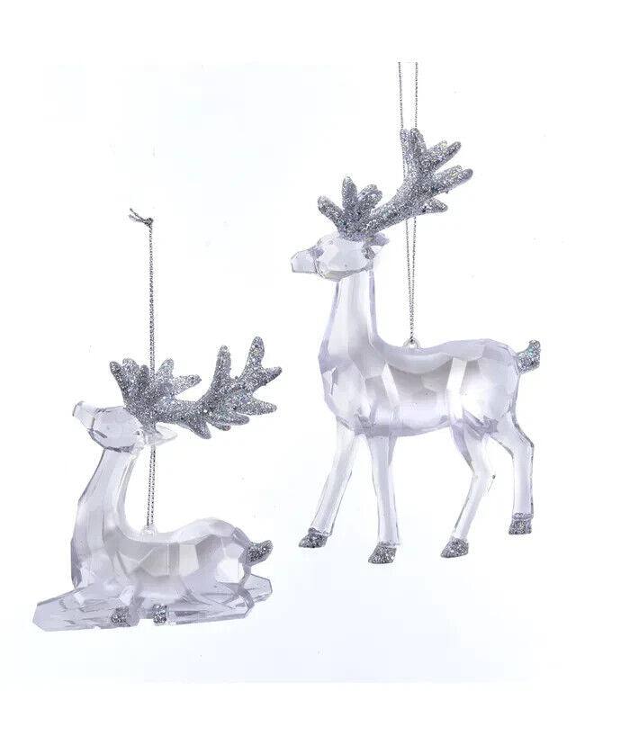 Set of 2 Plastic Clear Reindeer With Glittered Accents   T2524