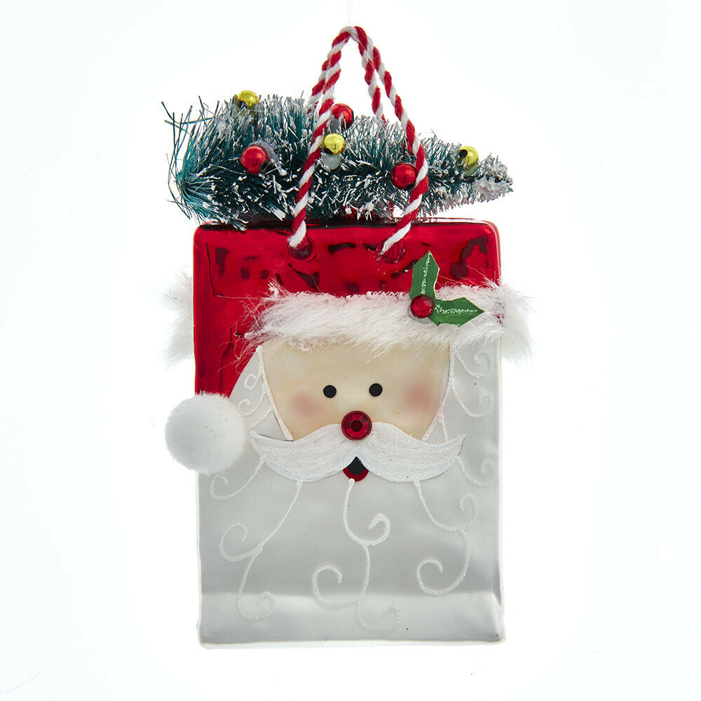 Santa Shopping Bag Glass Ornament