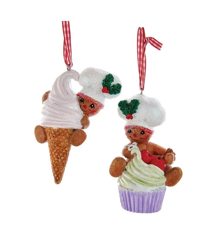 Set of 2 Gingerbread Boy and Girl Ice Cream Ornaments H5649
