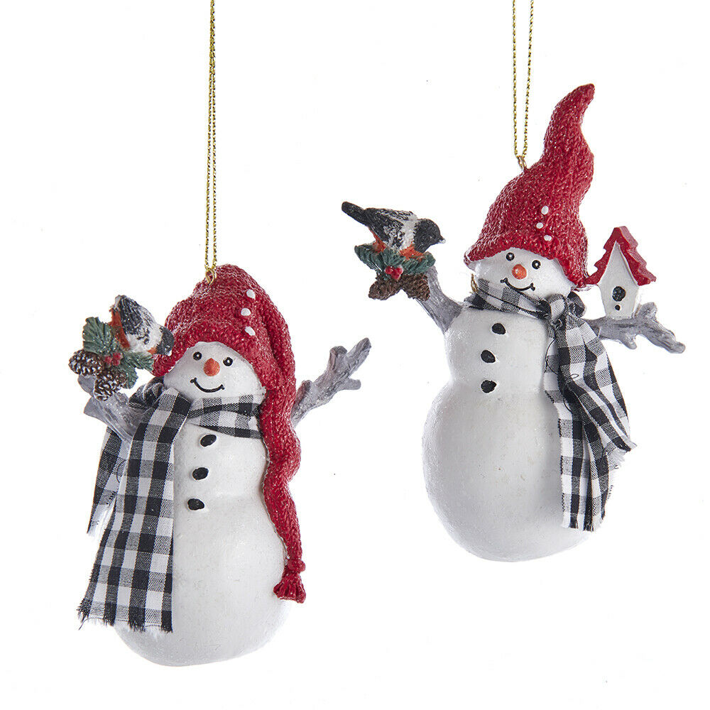 Set of 2 Gingham Holiday Snowman Ornaments