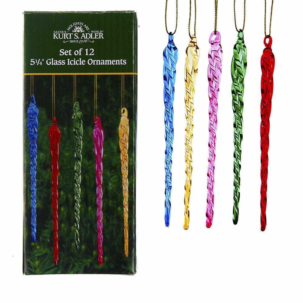 Multi-Color Glass Icicle Ornaments, 12-Piece Box Set W0055M
