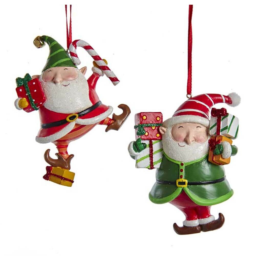 Set of 2 Elf With Gifts Ornaments
