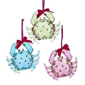 Set of 3 Preppy Christmas Crab With Glitter Ornaments