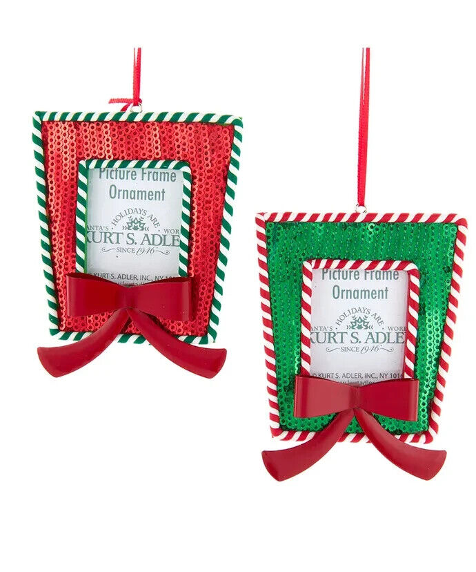 Set of 2 Red and Green Sequined Gift Box Picture Frame Ornaments D4100
