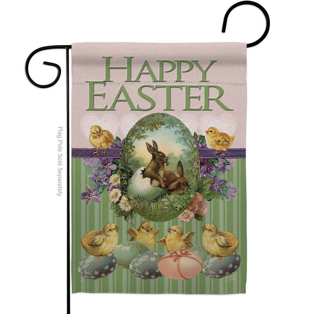 Two Group Flag Bunnyith Chicks Springtime Easter Critter Decor Flag