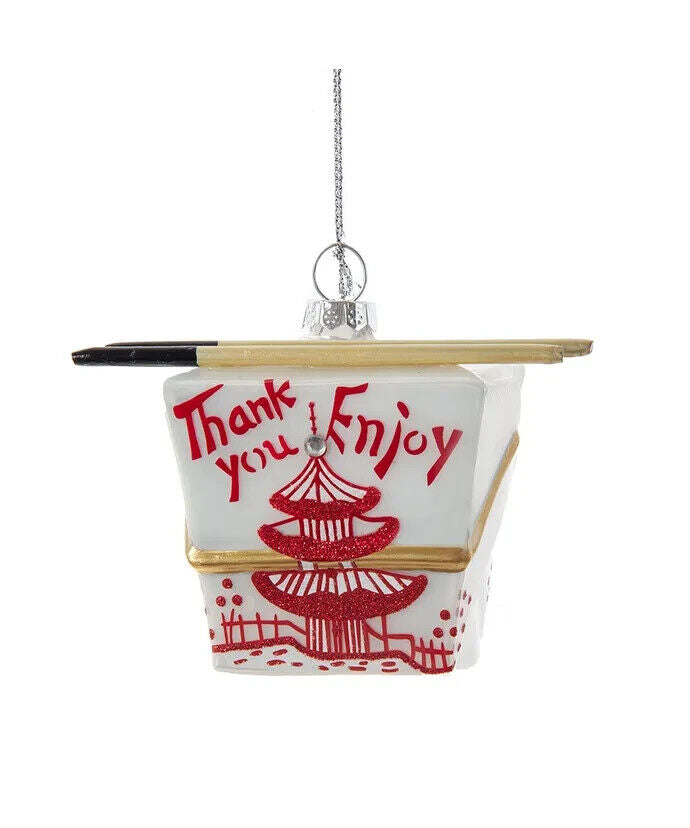 Glass Chinese Take-Out Box Ornament J9022