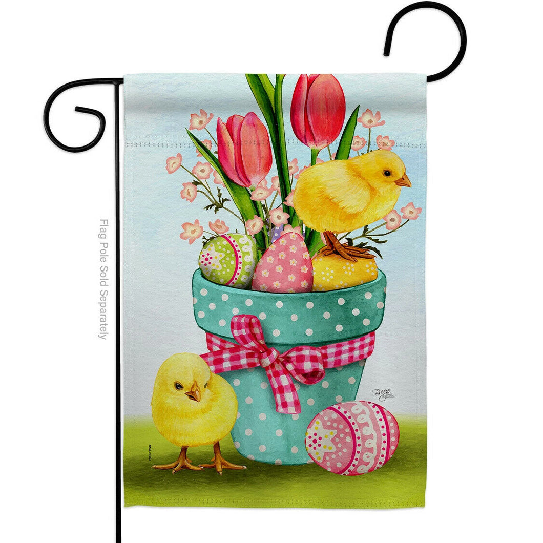 Two Group Flag Flag Chicks Eggs Easter Barnyard Animal Floral Chick Garden