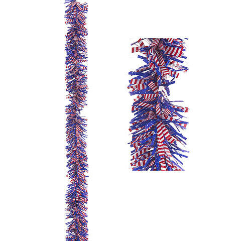 Darice Patriotic Chunky American Flag Tinsel Garland: 9 feet