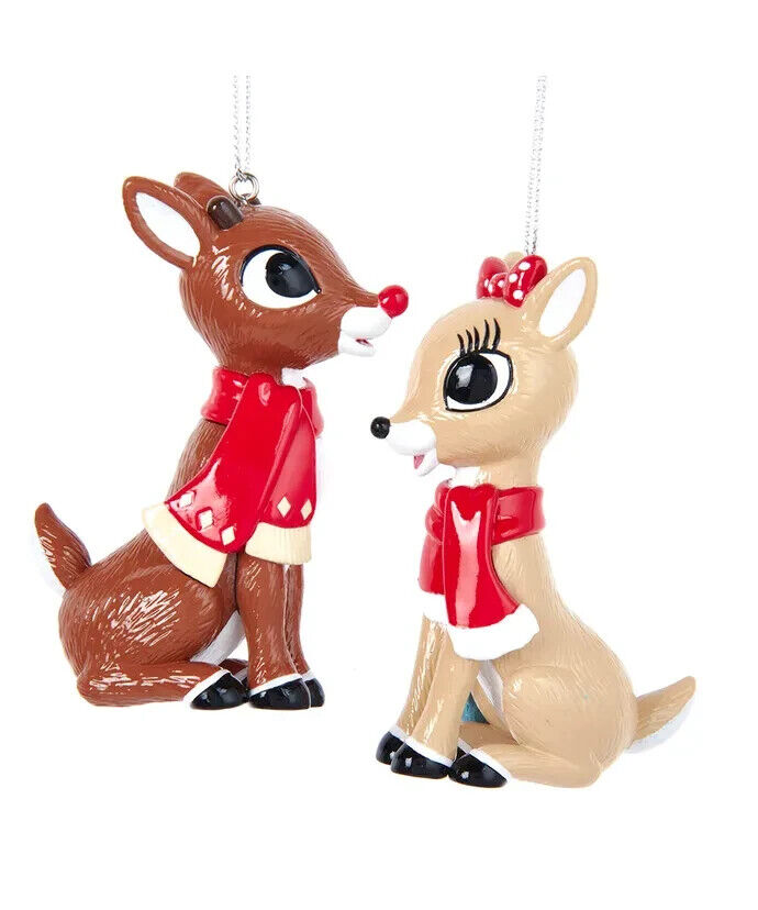 Set of 2 Rudolph The Red Nose Reindeer and Clarice With Scarf Ornaments  RU1224