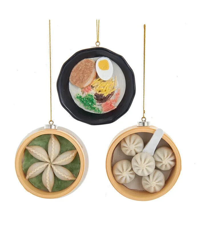 Set of 3 Asian Dumplings and Soup Ornaments    J7471