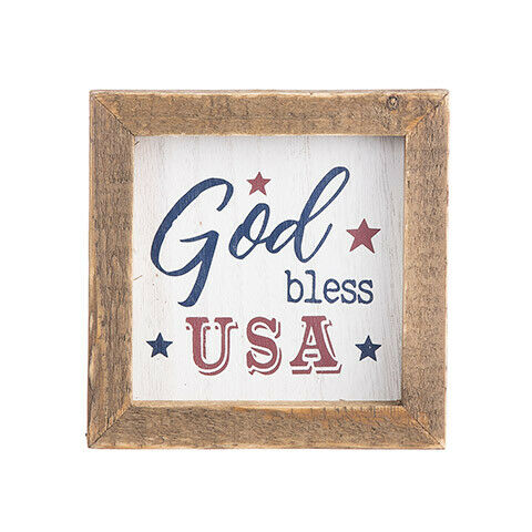 Darice Patriotic God Bless USA Tabletop Block Sign, 4.75 x 4.75 inches