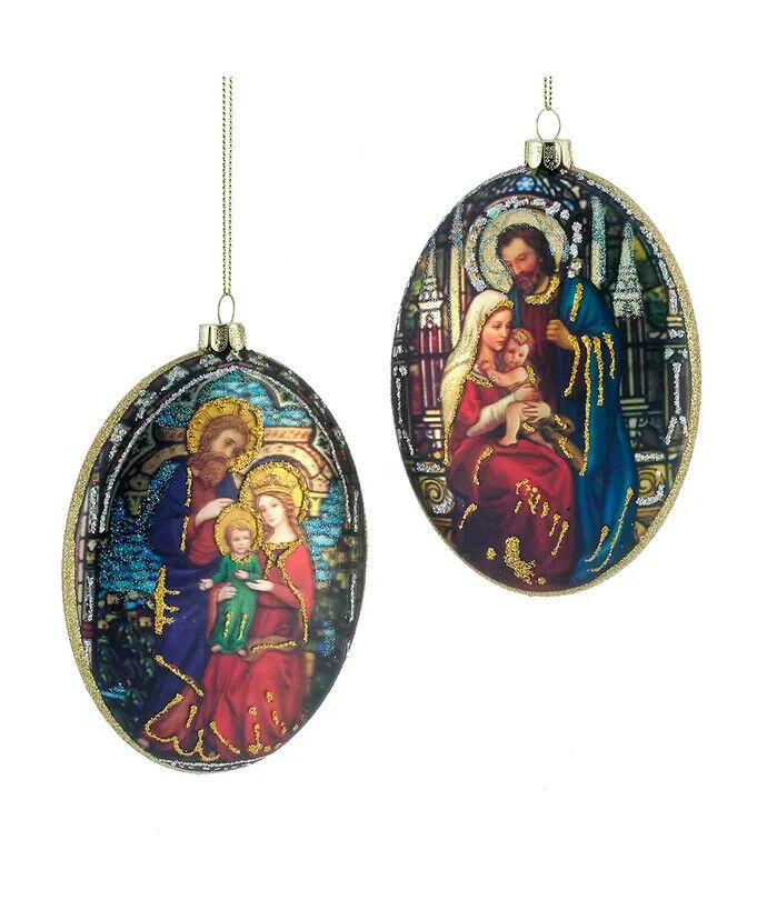 Set of 2 Holy Family Oval Glass Ornaments  TD1489
