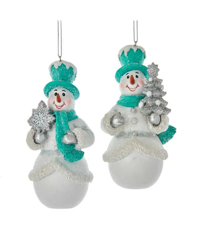 Set of 2 Turquoise and White Snowman Ornaments