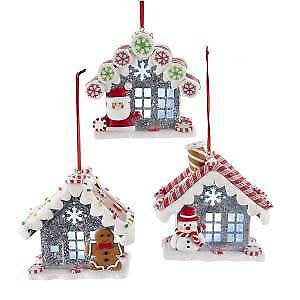 Set of 3 Battery-Operated Gingerbread LED House Ornaments