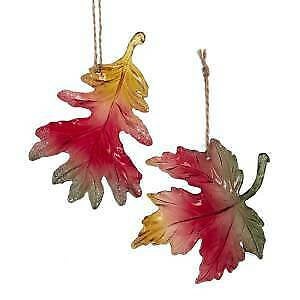 Set of 2 Leaf With Glitter Ornaments