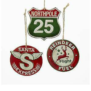Set of 3 Metal Sign Ornaments