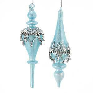 Set of 2 Glass Blue Finial Ornaments