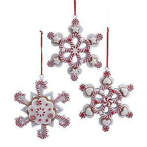 Set of 3 Peppermint Gingerbread Snowflake Ornaments