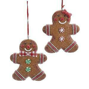 Set of 2 Glittered Gingerbread Boy and Girl Ornaments