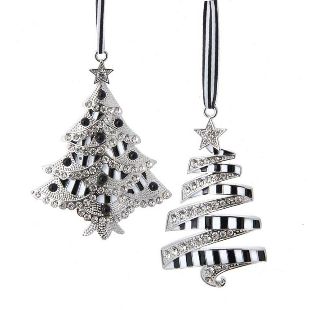 Set of 2 Black and White Tree With Stones Ornaments