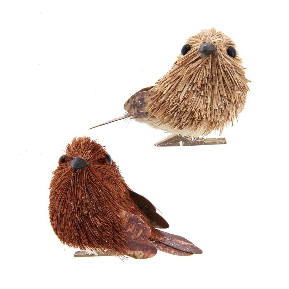 Set of 2 Sisal Bird With Clip Ornaments